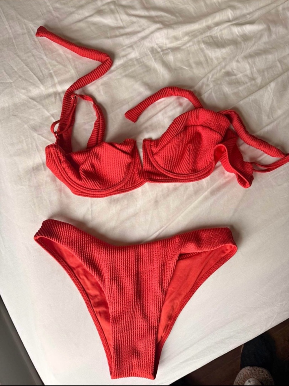 Monday Swimwear Textured Red Bikini Set